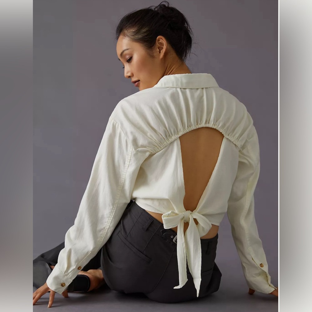 Anthropologie Pilcro Size XL Tie-Back Shrunken Shirt Ivory‎
